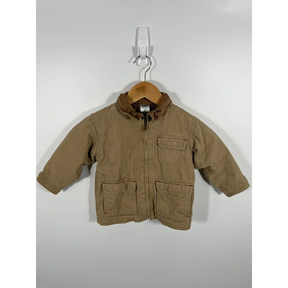 Old Navy Kids 2T Duck Canvas Barn Coat Brown Chore Outdoor Farm Corduroy Collar